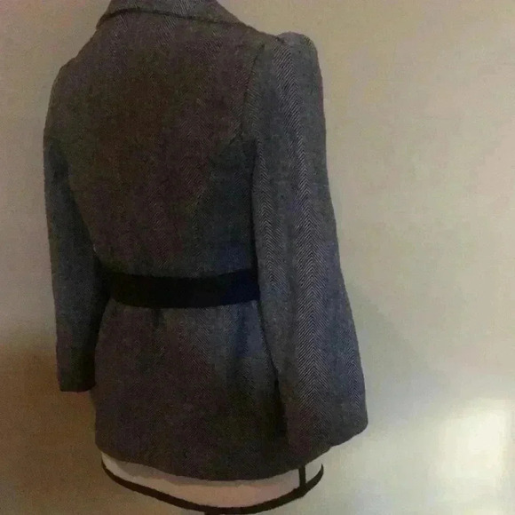 Womens Blazer Pea Vintage Looking Wool‎ Herringbone Belted Feminine Buttons M - Picture 7 of 13